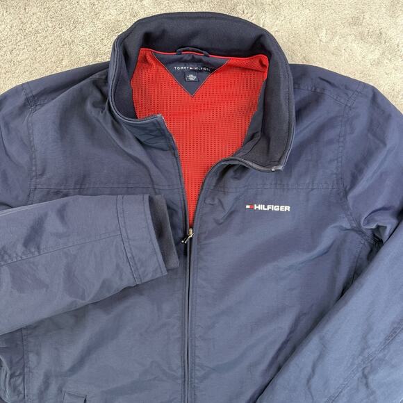 Tommy Hilfiger Jacket Men’s XXL Navy Blue Hooded Full Zip Nylon Mesh Lined - Picture 8 of 10